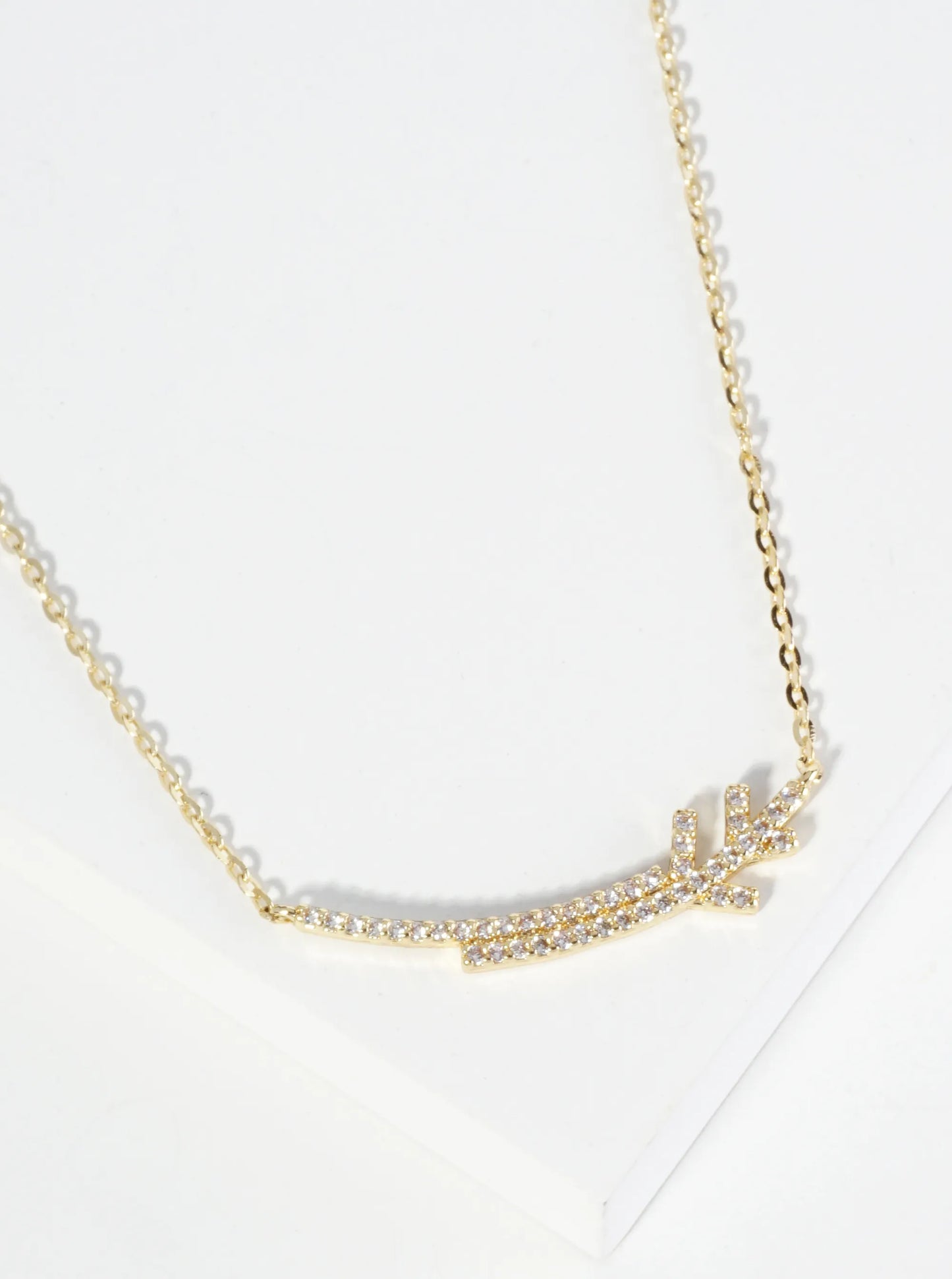 18K Gold Dipped Curved Layered Two Bars Pendant Cubic Zirconia Necklace