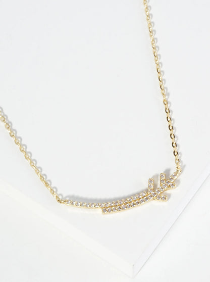 18K Gold Dipped Curved Layered Two Bars Pendant Cubic Zirconia Necklace