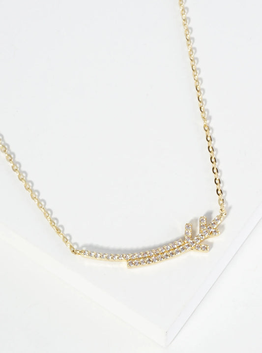 18K Gold Dipped Curved Layered Two Bars Pendant Cubic Zirconia Necklace