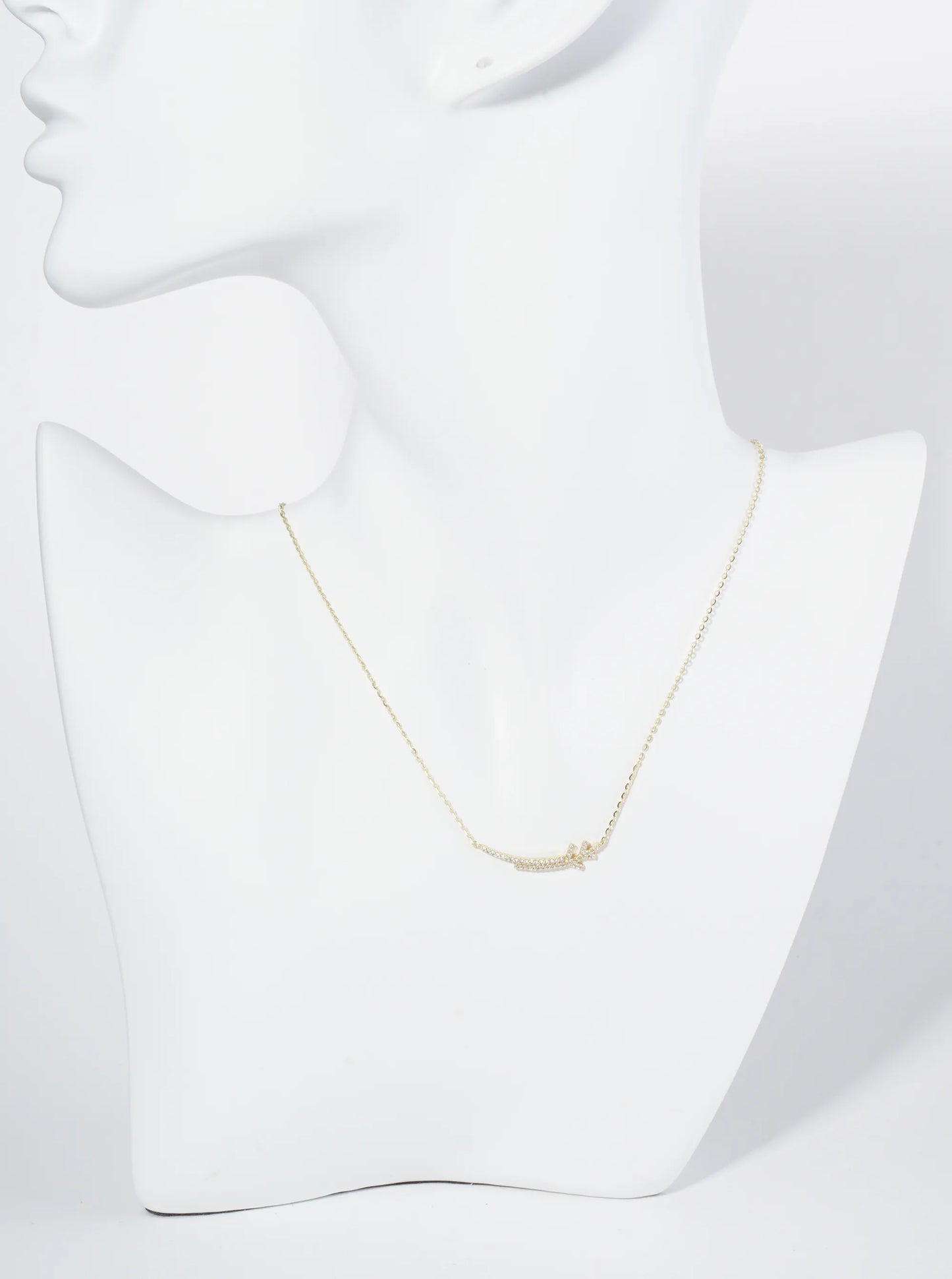 18K Gold Dipped Curved Layered Two Bars Pendant Cubic Zirconia Necklace