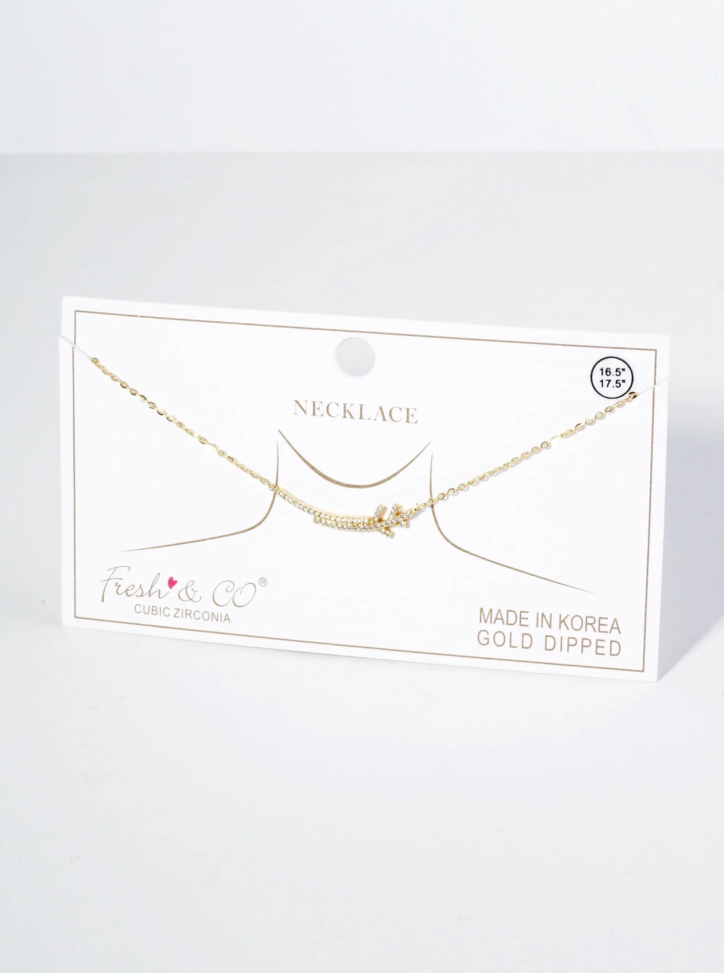 18K Gold Dipped Curved Layered Two Bars Pendant Cubic Zirconia Necklace