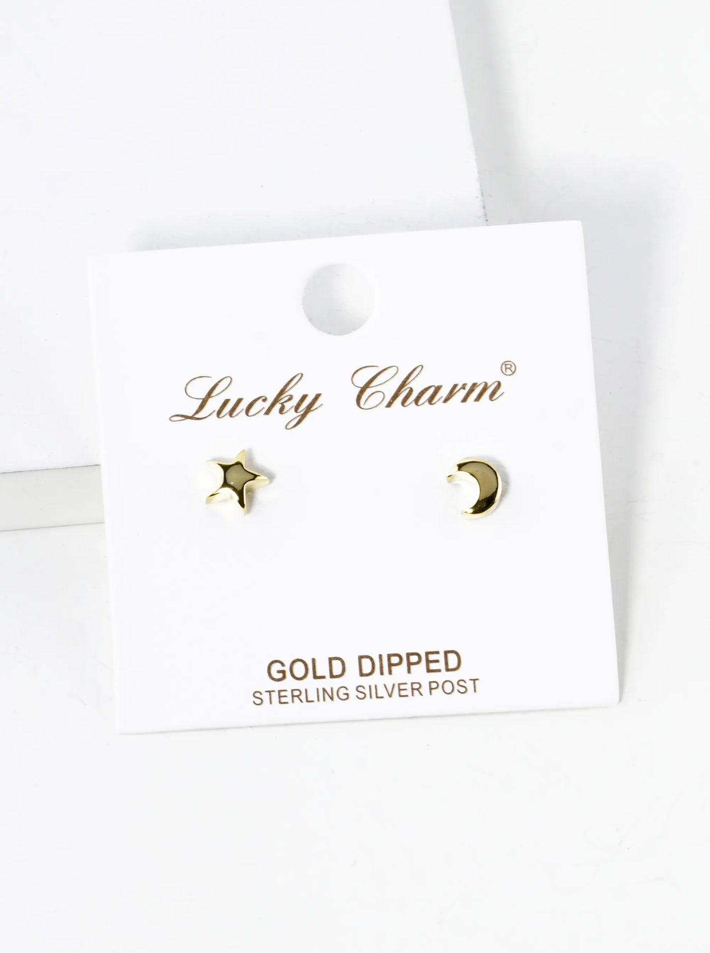 18K Gold Dipped Dainty 7mm Star And Moon Asymmetric Brass Stud Earrings