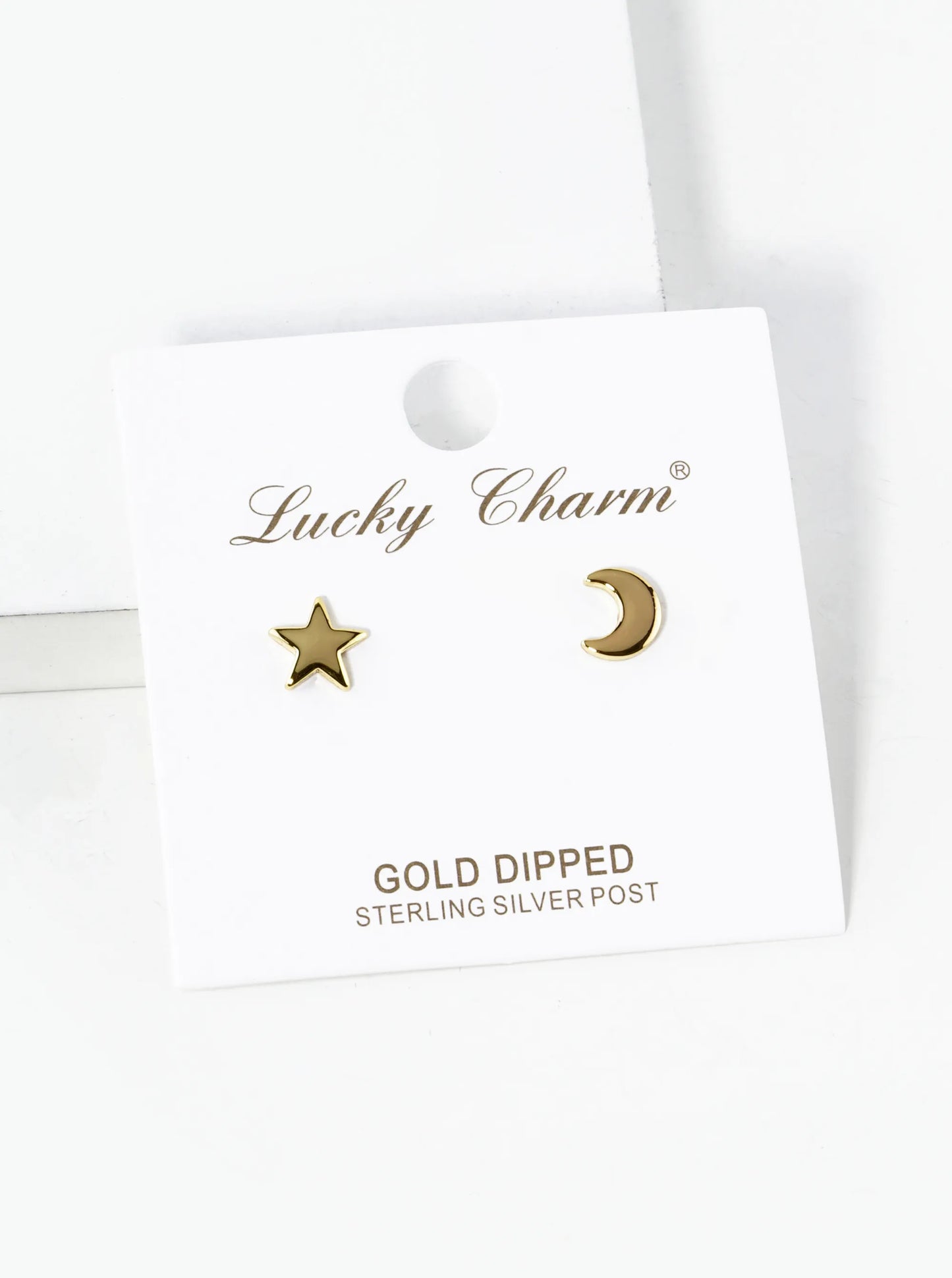 18K Gold Dipped Dainty 7mm Star And Moon Asymmetric Brass Stud Earrings