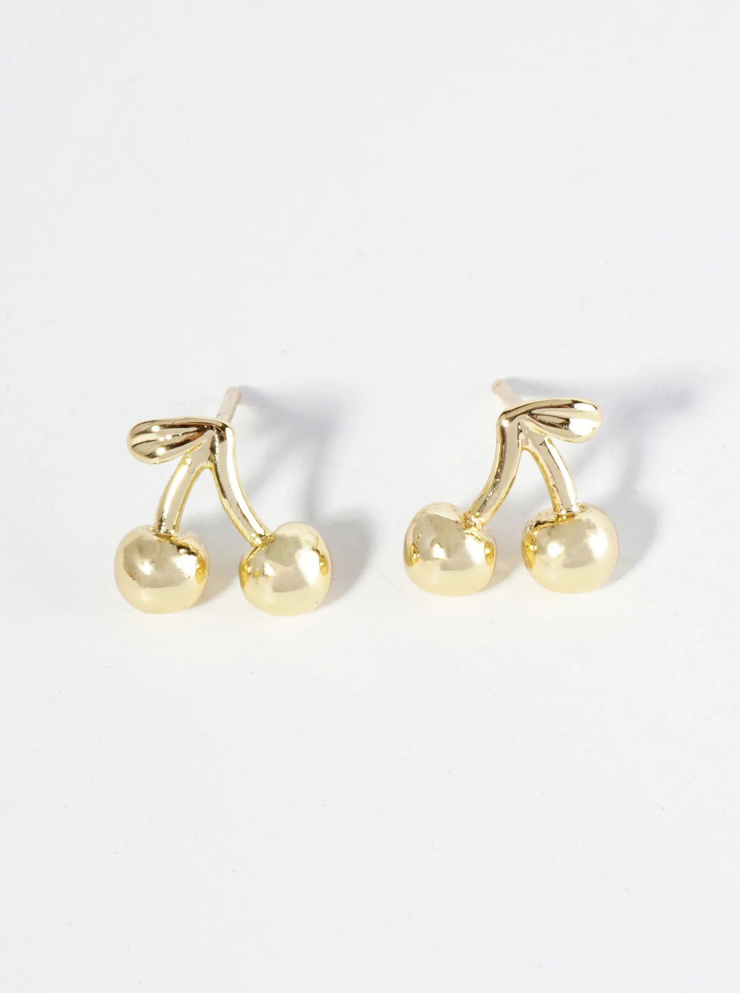 18K Gold Dipped Dainty Brass Cherry Stud Earrings