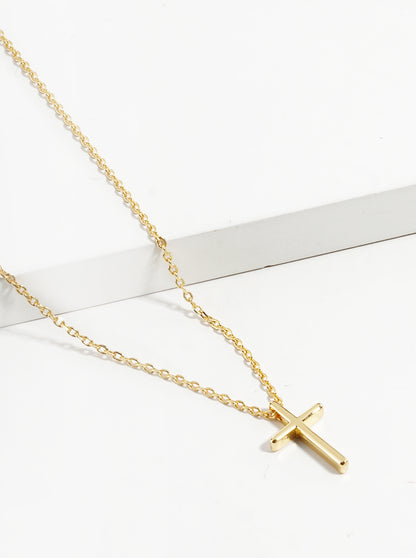 18K Gold Dipped Dainty Cross Pendant Necklace