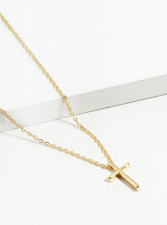 18K Gold Dipped Dainty Cross Pendant Necklace