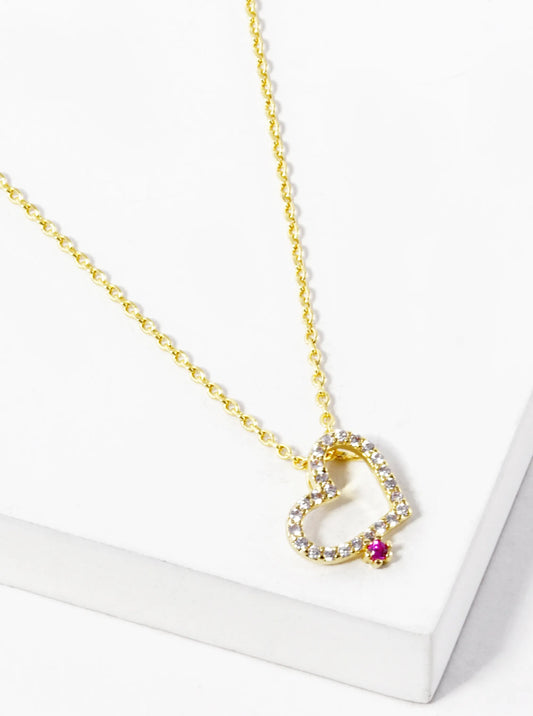 18K Gold Dipped Dainty Heart With Pink Stone Pendant Necklace