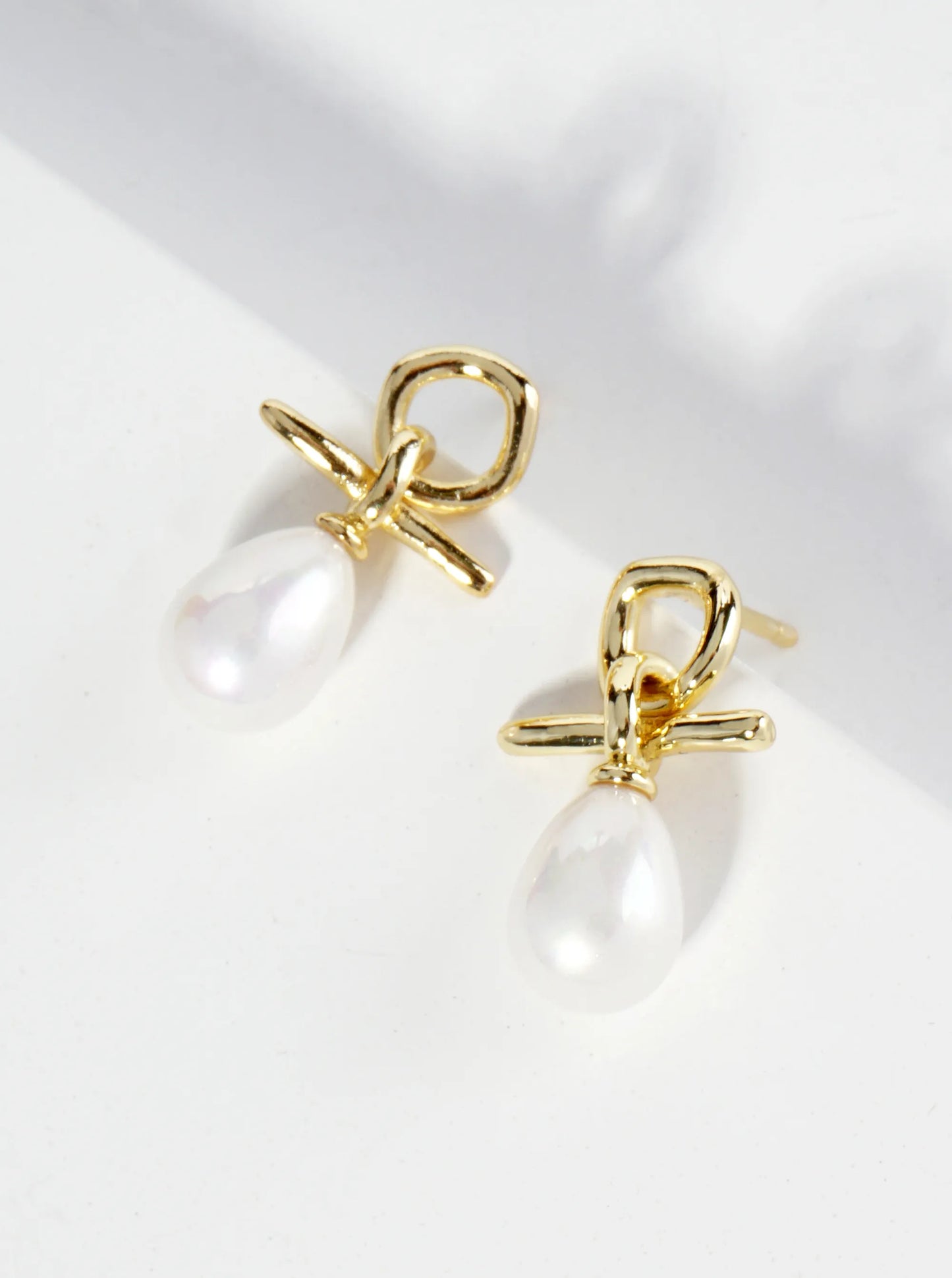 18K Gold Dipped Dainty Teardrop Pearl Drop Post Earrings