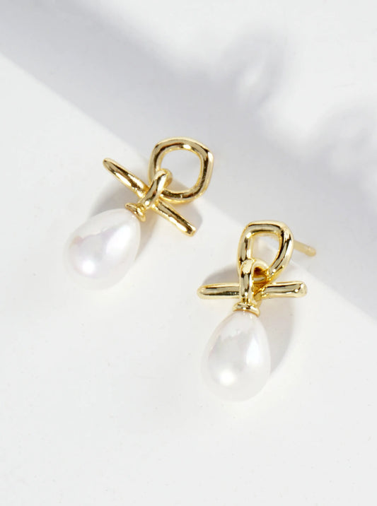 18K Gold Dipped Dainty Teardrop Pearl Drop Post Earrings