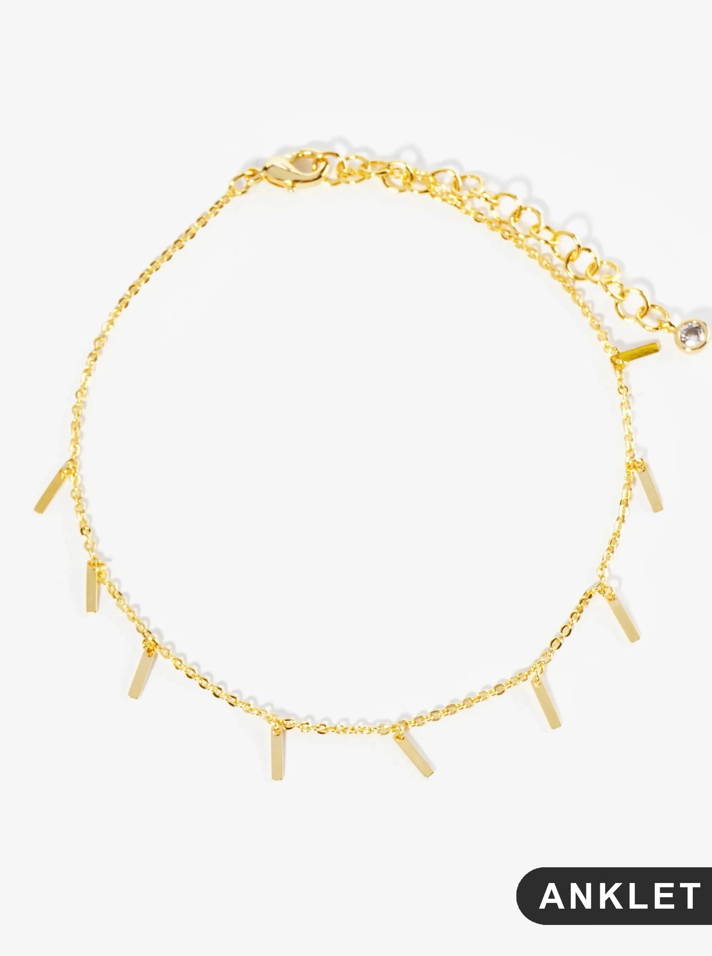 18K Gold Dipped Delicate Bar Charm Brass Chain Anklet
