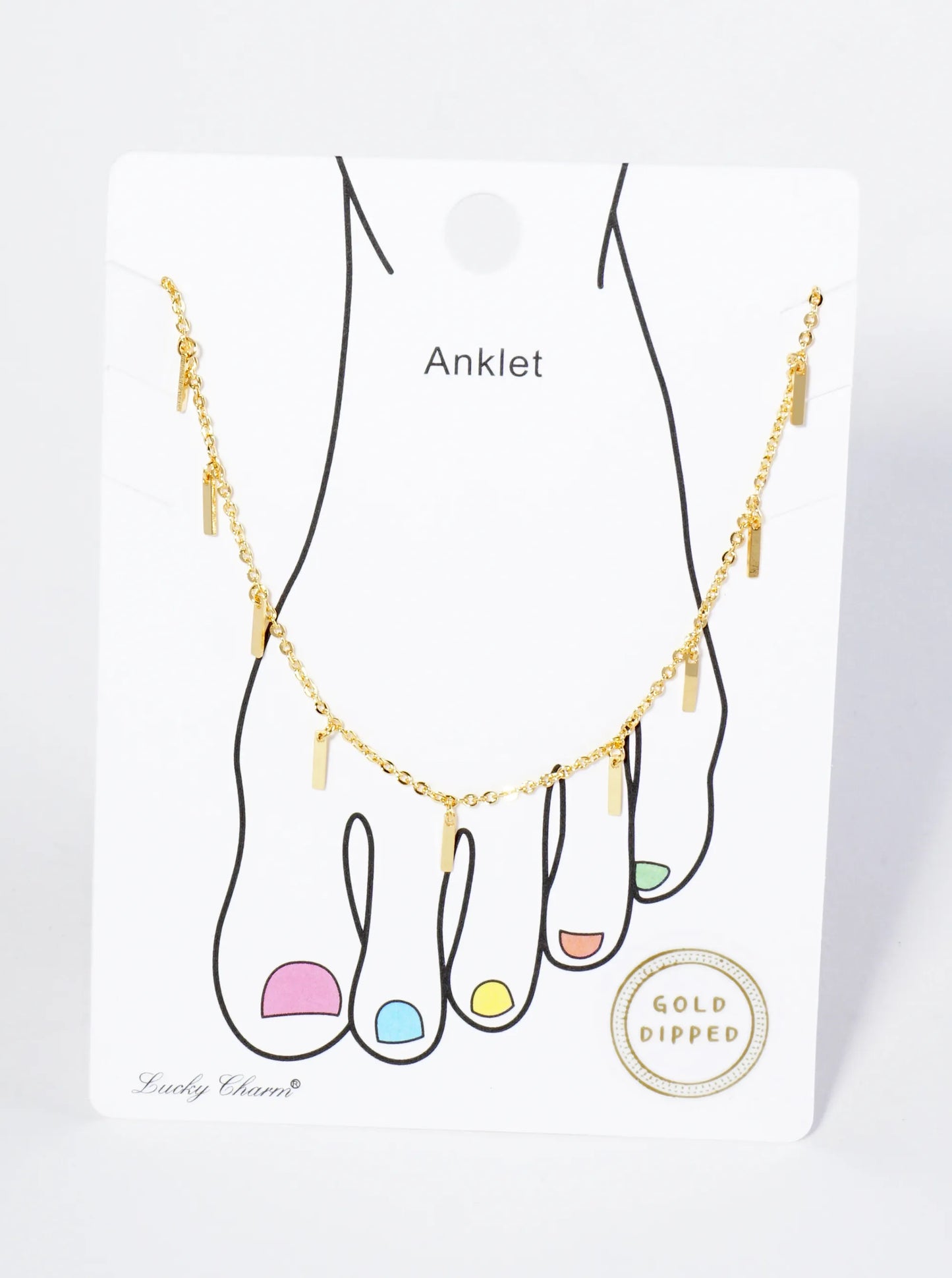 18K Gold Dipped Delicate Bar Charm Brass Chain Anklet