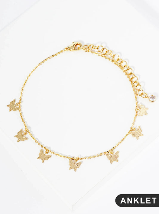 18K Gold Dipped Delicate Butterfly Charm Brass Chain Anklet