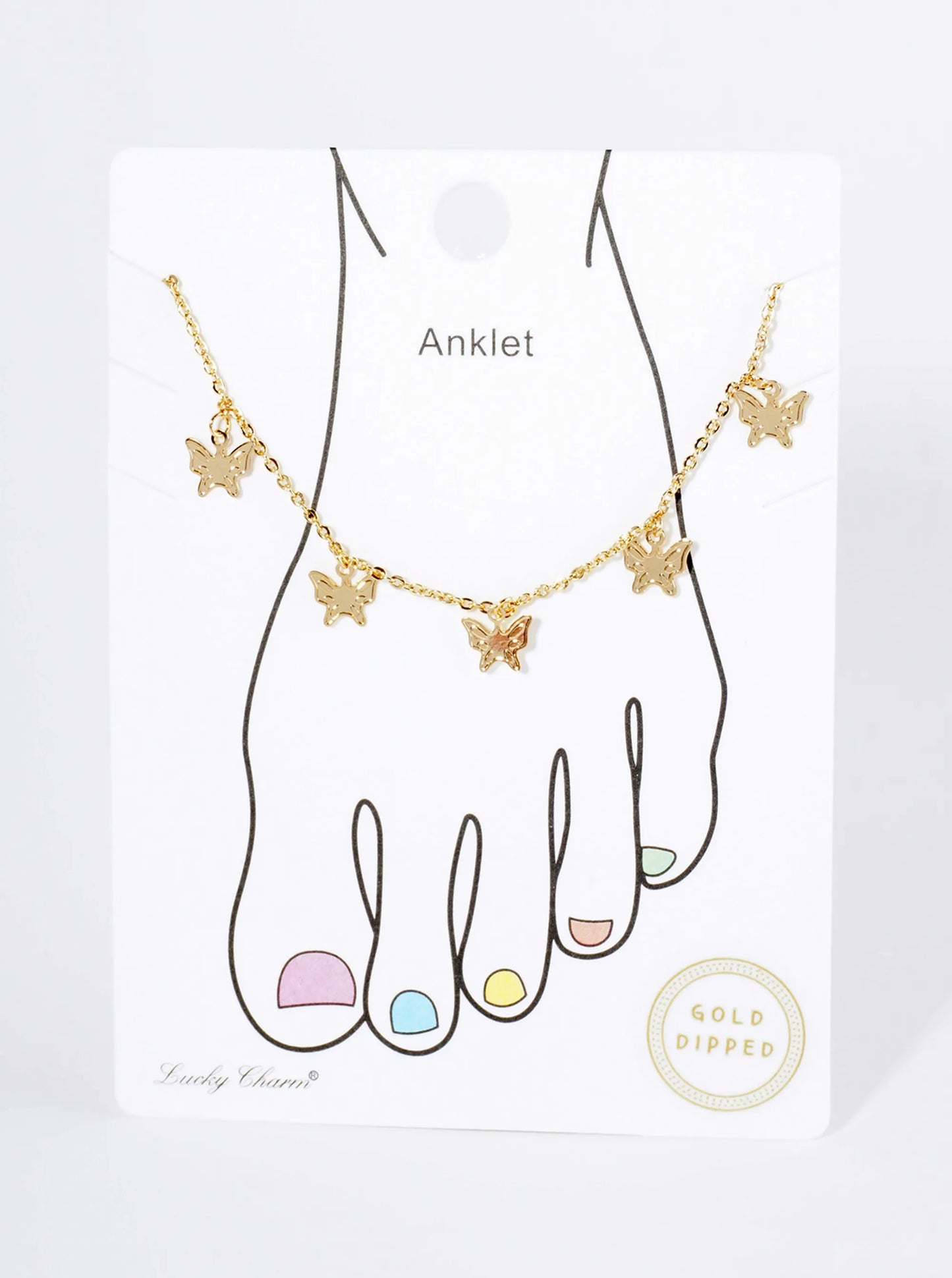 18K Gold Dipped Delicate Butterfly Charm Brass Chain Anklet
