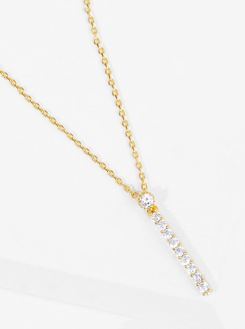 18K Gold Dipped Delicate CZ Bar Pendant Necklace