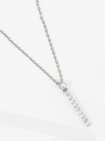 18K Gold Dipped Delicate CZ Bar Pendant Necklace