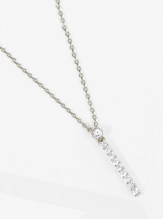 18K Gold Dipped Delicate CZ Bar Pendant Necklace