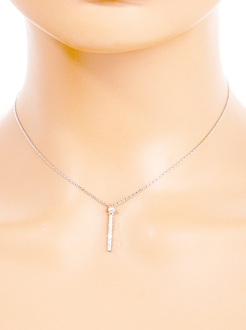 18K Gold Dipped Delicate CZ Bar Pendant Necklace
