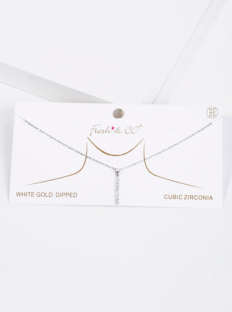 18K Gold Dipped Delicate CZ Bar Pendant Necklace