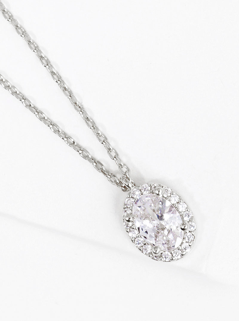 18K Gold Dipped Delicate CZ Oval Pendant Necklace