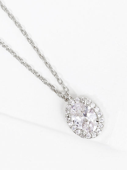 18K Gold Dipped Delicate CZ Oval Pendant Necklace