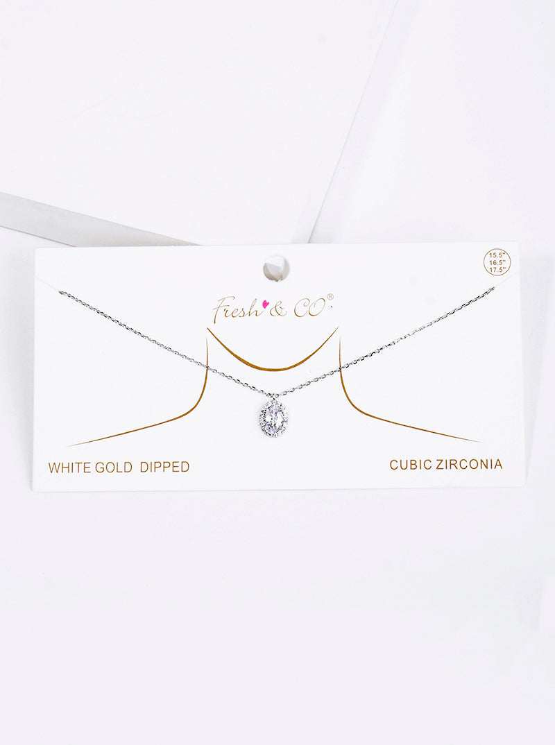 18K Gold Dipped Delicate CZ Oval Pendant Necklace