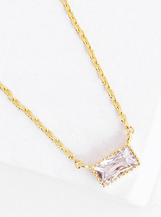18K Gold Dipped Delicate CZ Rectangle Pendant Necklace