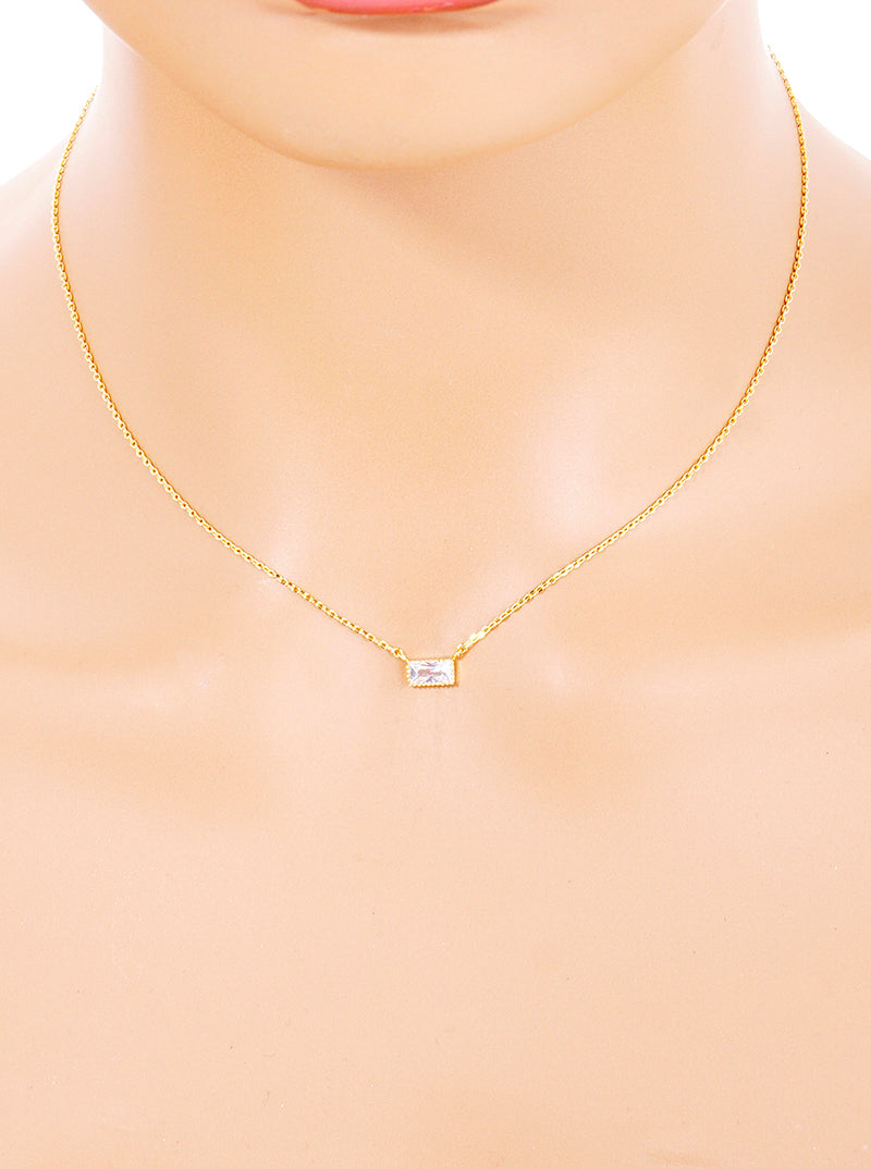 18K Gold Dipped Delicate CZ Rectangle Pendant Necklace