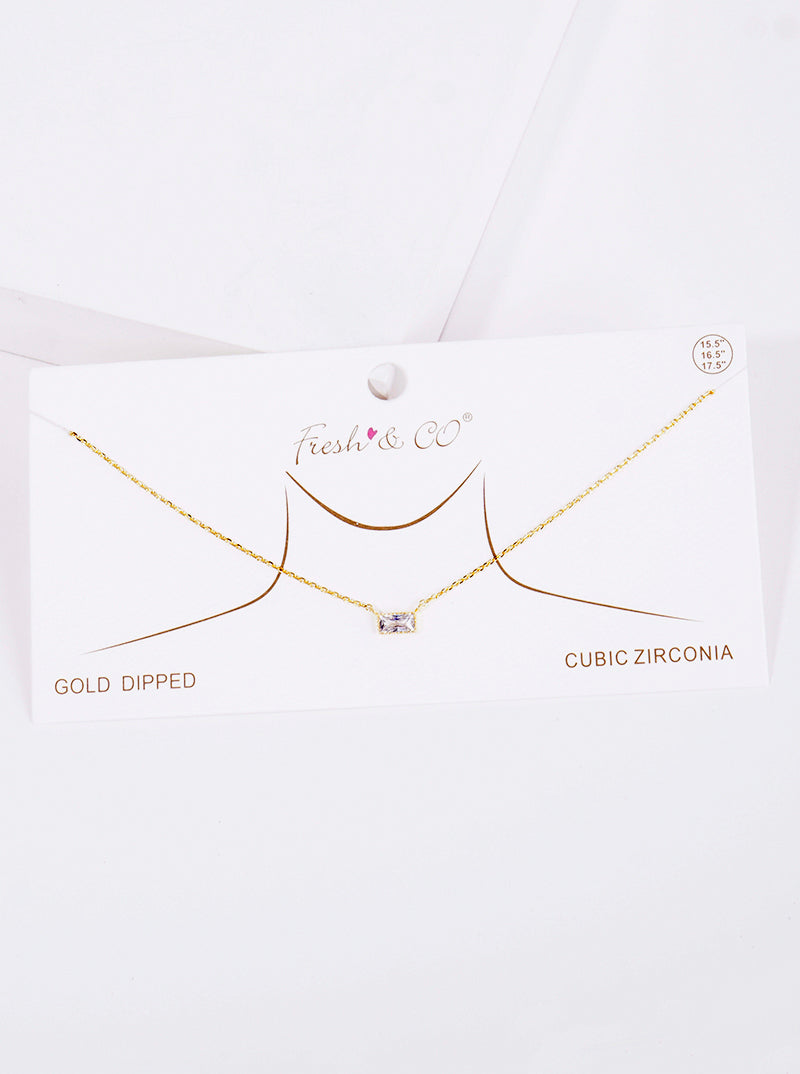 18K Gold Dipped Delicate CZ Rectangle Pendant Necklace