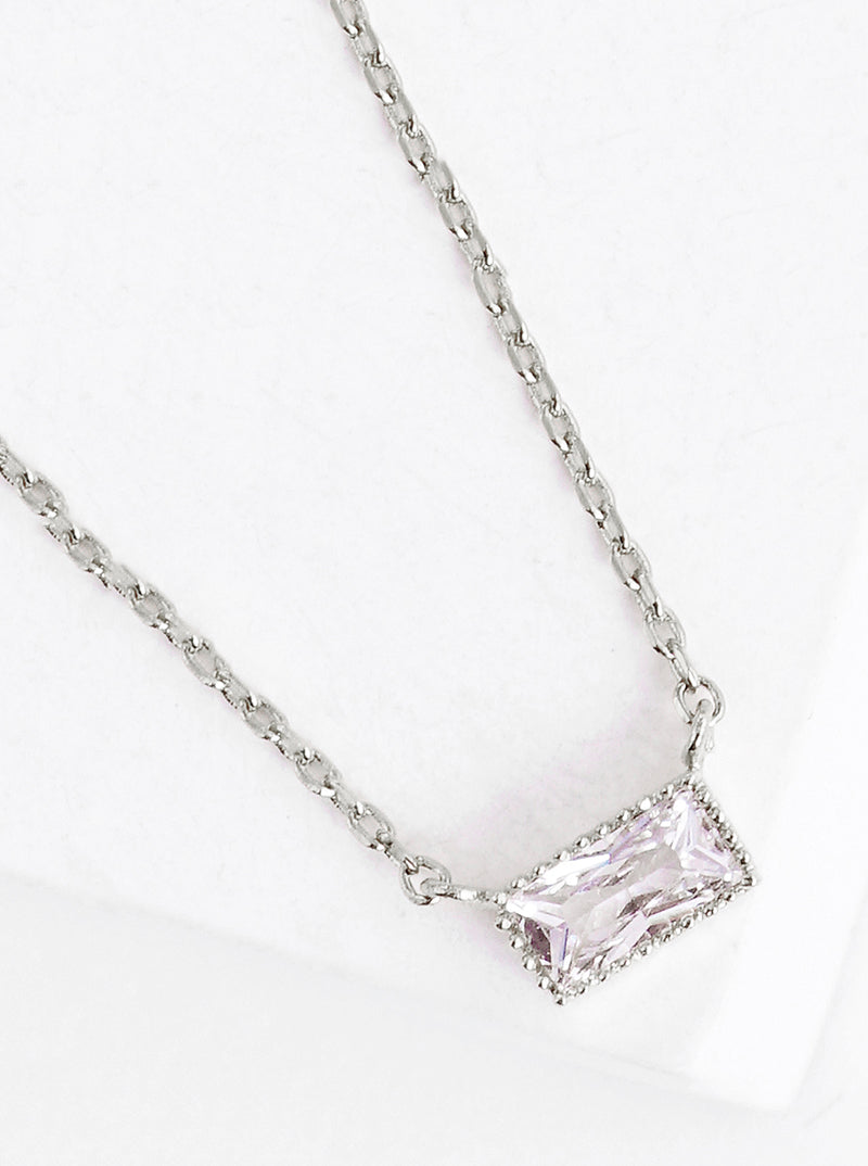 18K Gold Dipped Delicate CZ Rectangle Pendant Necklace