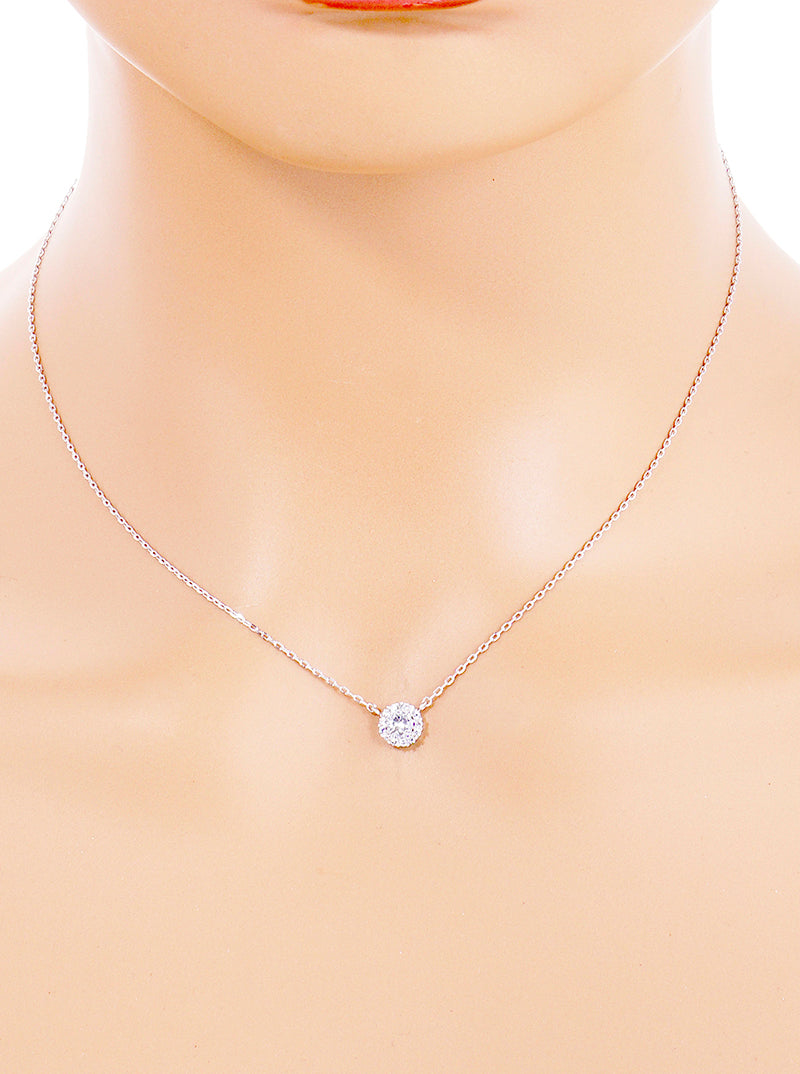 18K Gold Dipped Delicate CZ Round Pendant Necklace