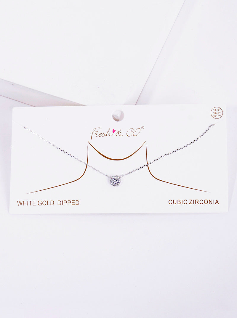 18K Gold Dipped Delicate CZ Round Pendant Necklace