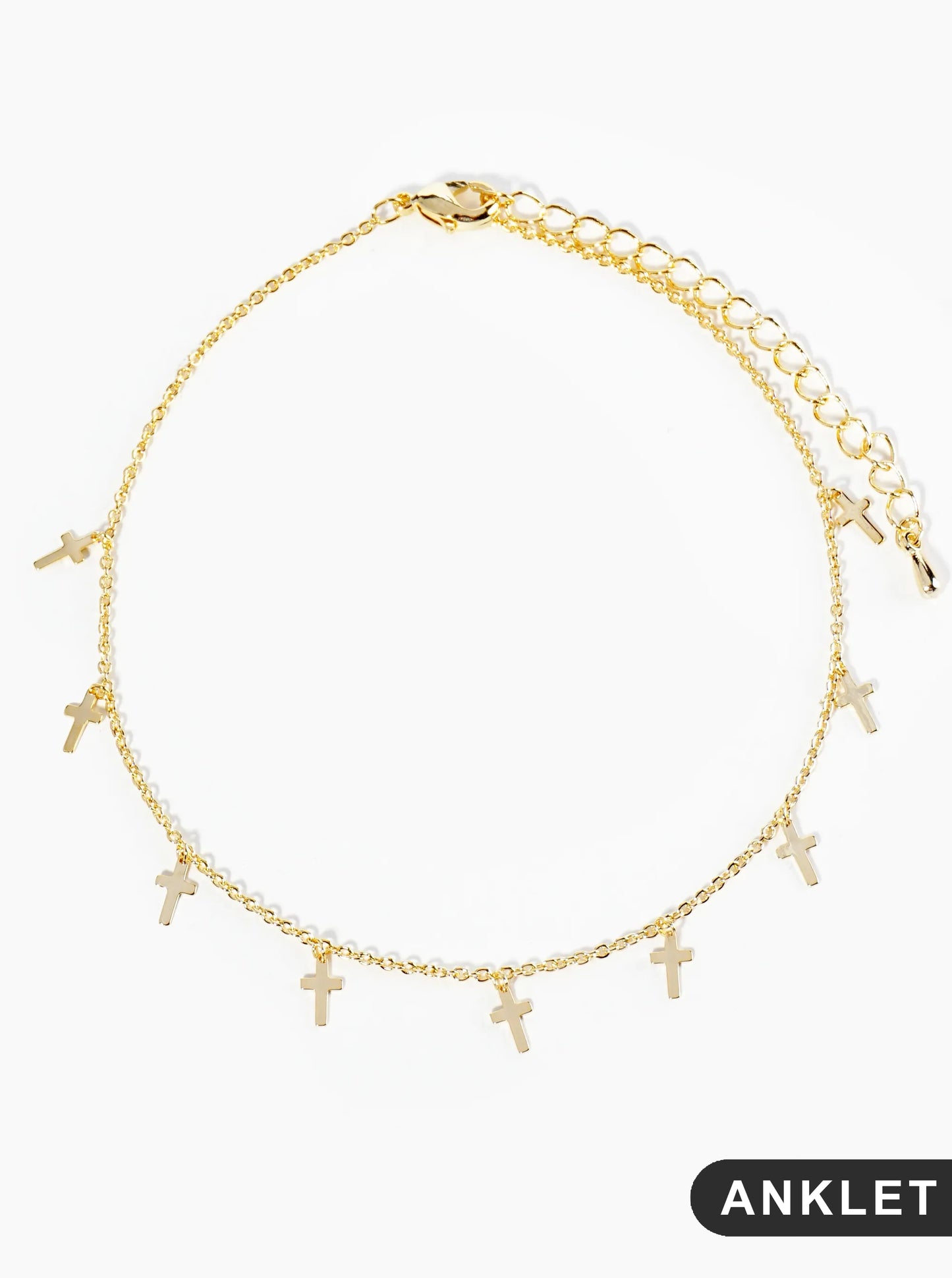 18K Gold Dipped Delicate Cross Charm Brass Chain Anklet