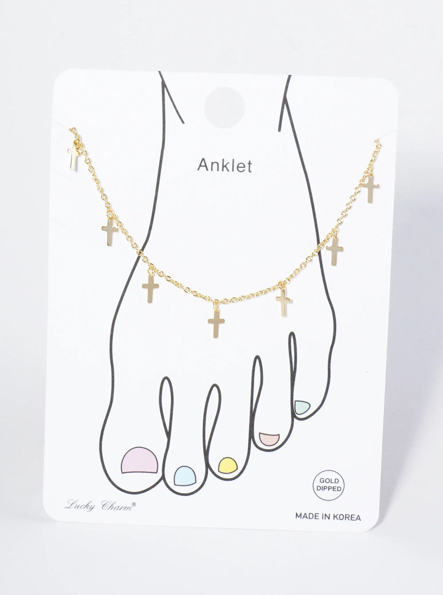 18K Gold Dipped Delicate Cross Charm Brass Chain Anklet