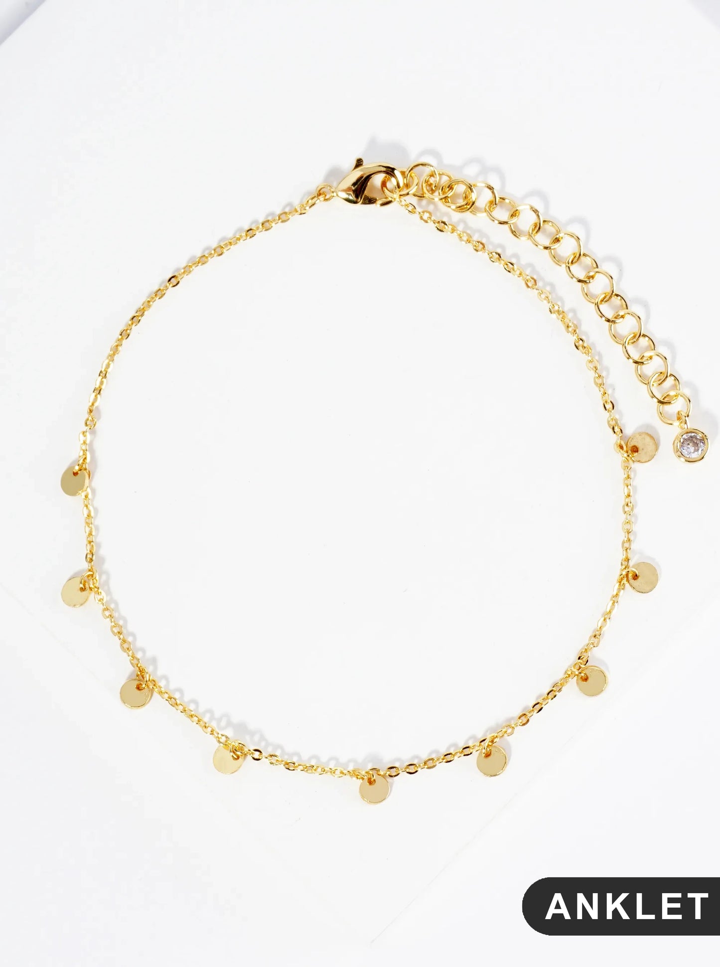 18K Gold Dipped Delicate Disc Charm Brass Chain Anklet