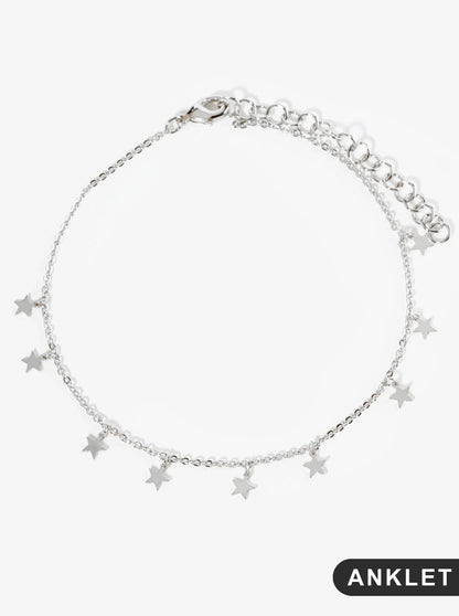 18K Gold Dipped Delicate Star Charm Brass Chain Anklet