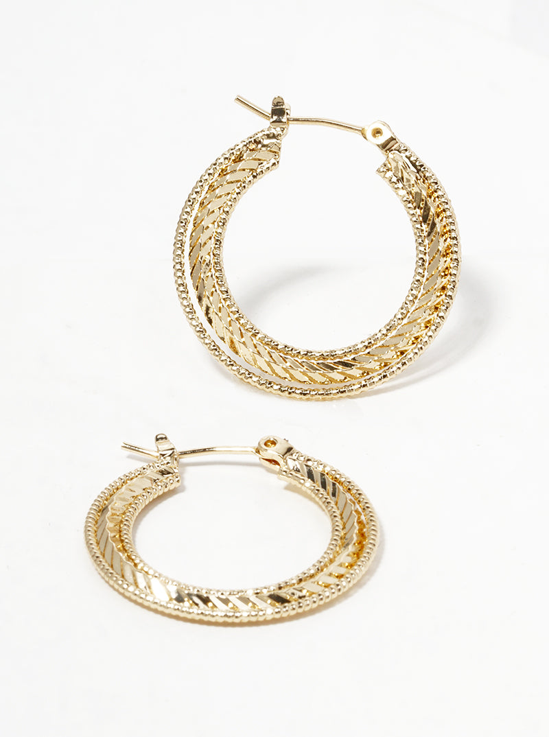 18K Gold Dipped Delicate Textured Metal 25mm Leverback Hoop Earrings
