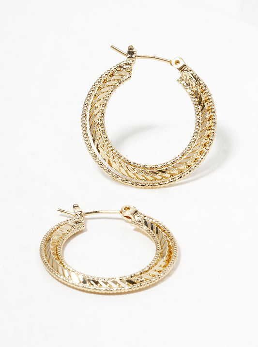 18K Gold Dipped Delicate Textured Metal 25mm Leverback Hoop Earrings