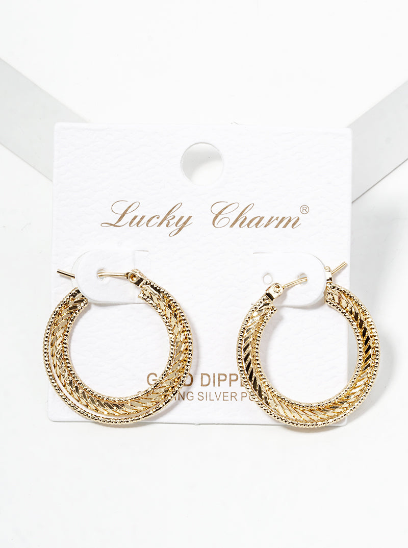 18K Gold Dipped Delicate Textured Metal 25mm Leverback Hoop Earrings