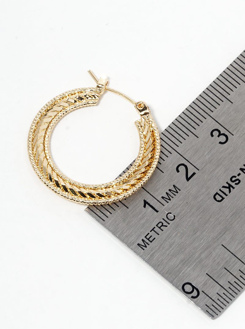18K Gold Dipped Delicate Textured Metal 25mm Leverback Hoop Earrings