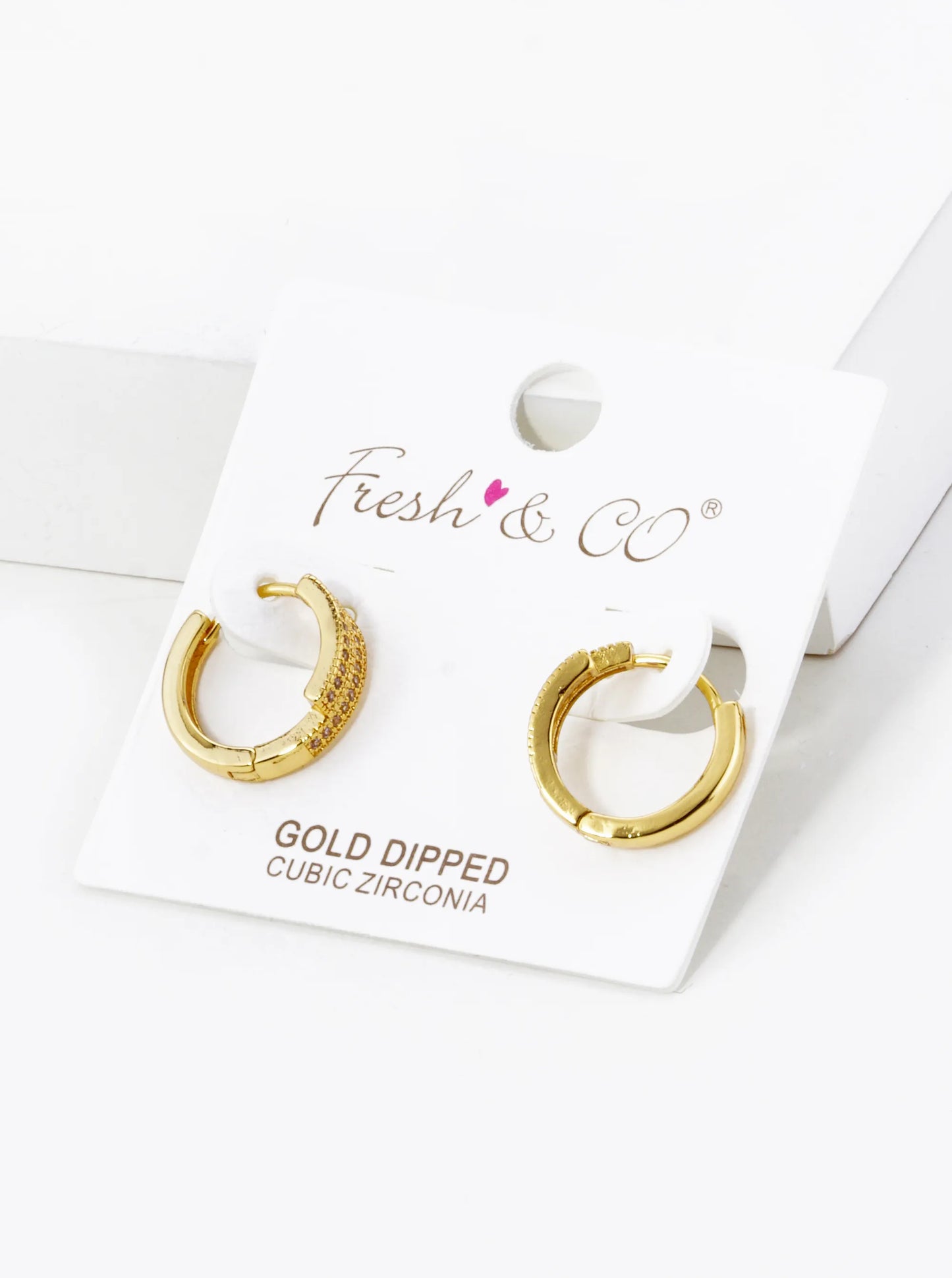 18K Gold Dipped Double Line Micro Pave Set Cubic Zirconia 15mm Huggie Hoop Earrings