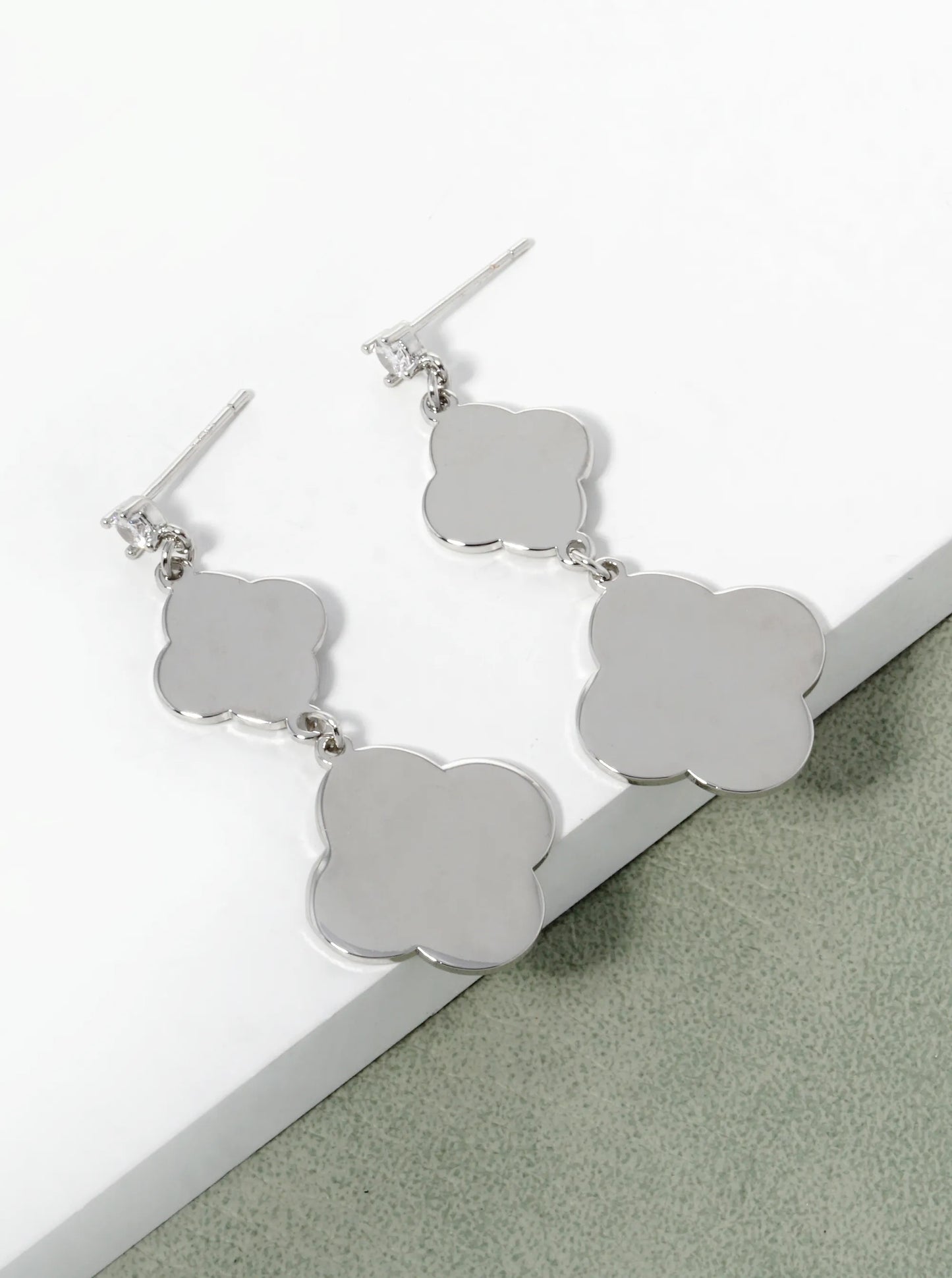 18K Gold Dipped Double Quatrefoil Drop 925 Sterling Silver Post Earrings