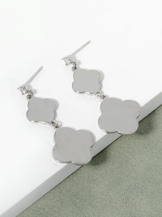 18K Gold Dipped Double Quatrefoil Drop 925 Sterling Silver Post Earrings