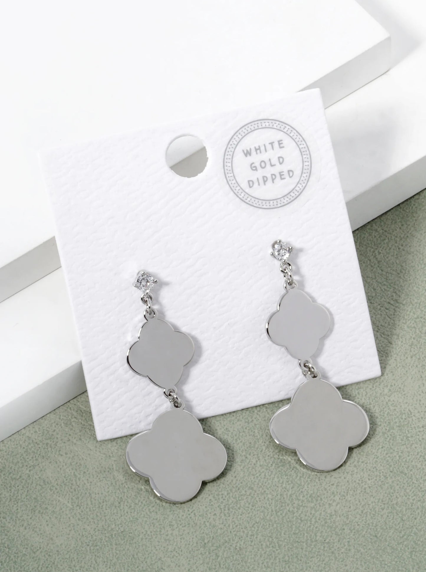 18K Gold Dipped Double Quatrefoil Drop 925 Sterling Silver Post Earrings