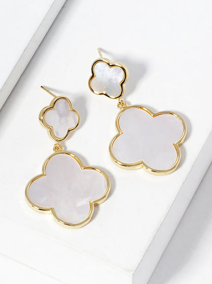 18K Gold Dipped Double Quatrefoil Drop Dangle Post Earrings