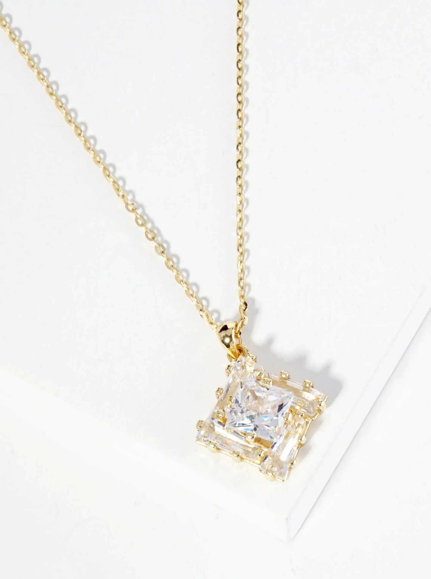 18K Gold Dipped Double Rhombus CZ Pendant Necklace