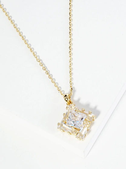 18K Gold Dipped Double Rhombus CZ Pendant Necklace