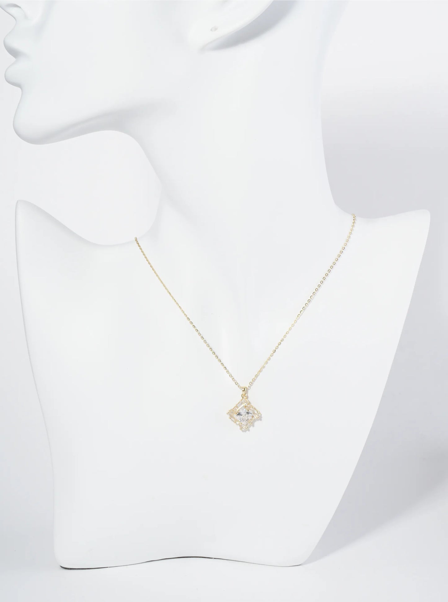 18K Gold Dipped Double Rhombus CZ Pendant Necklace