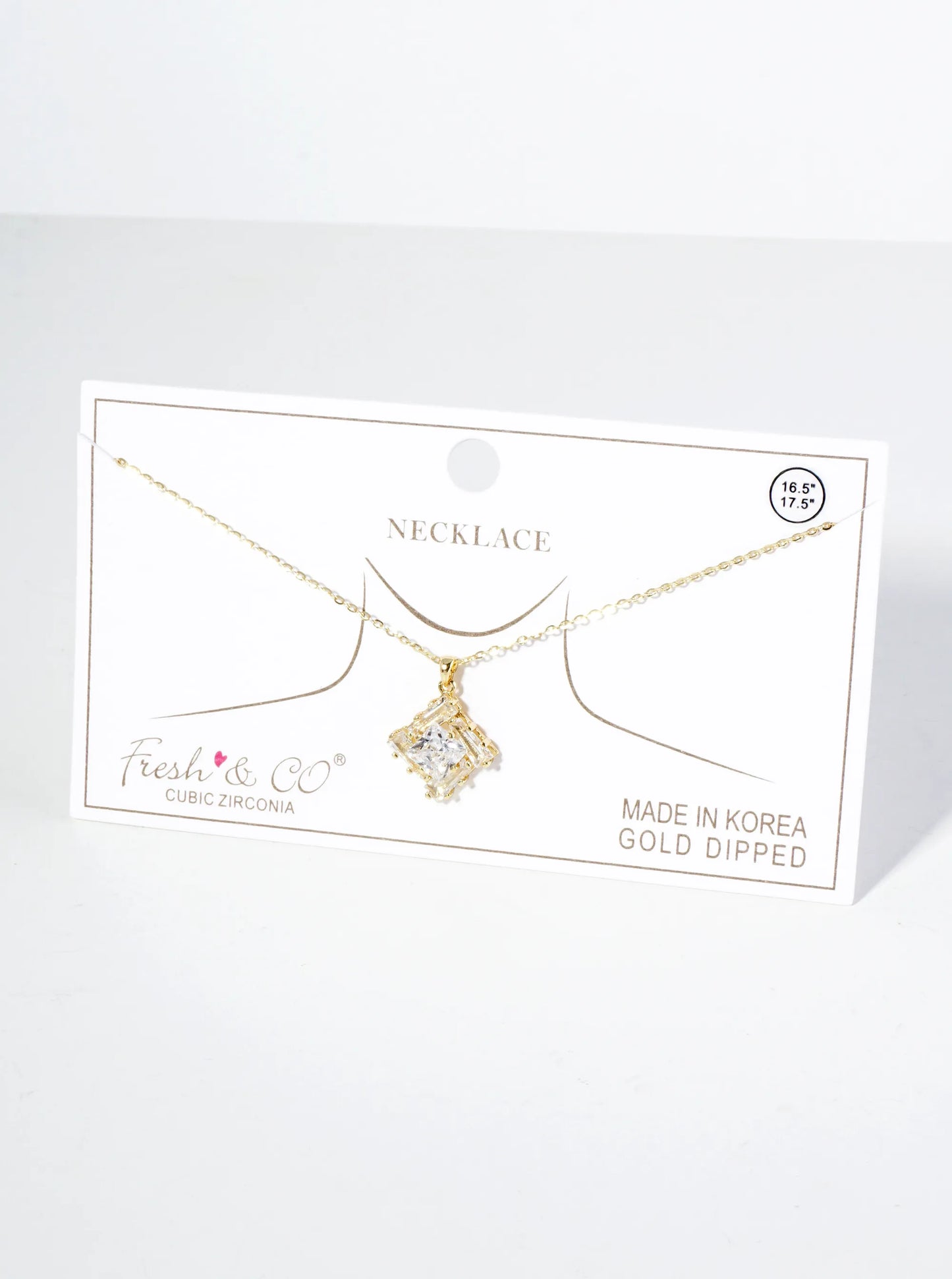 18K Gold Dipped Double Rhombus CZ Pendant Necklace