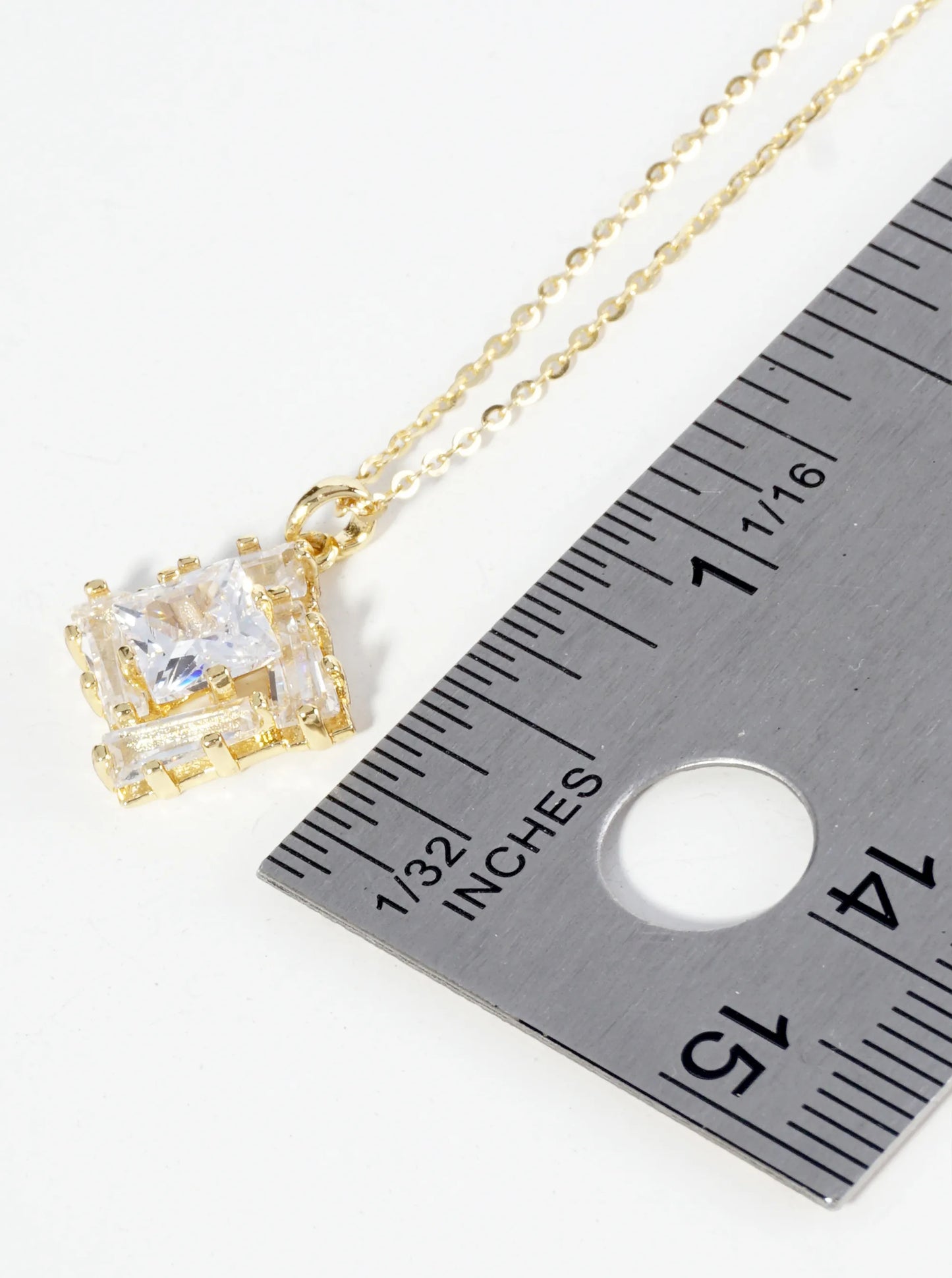 18K Gold Dipped Double Rhombus CZ Pendant Necklace
