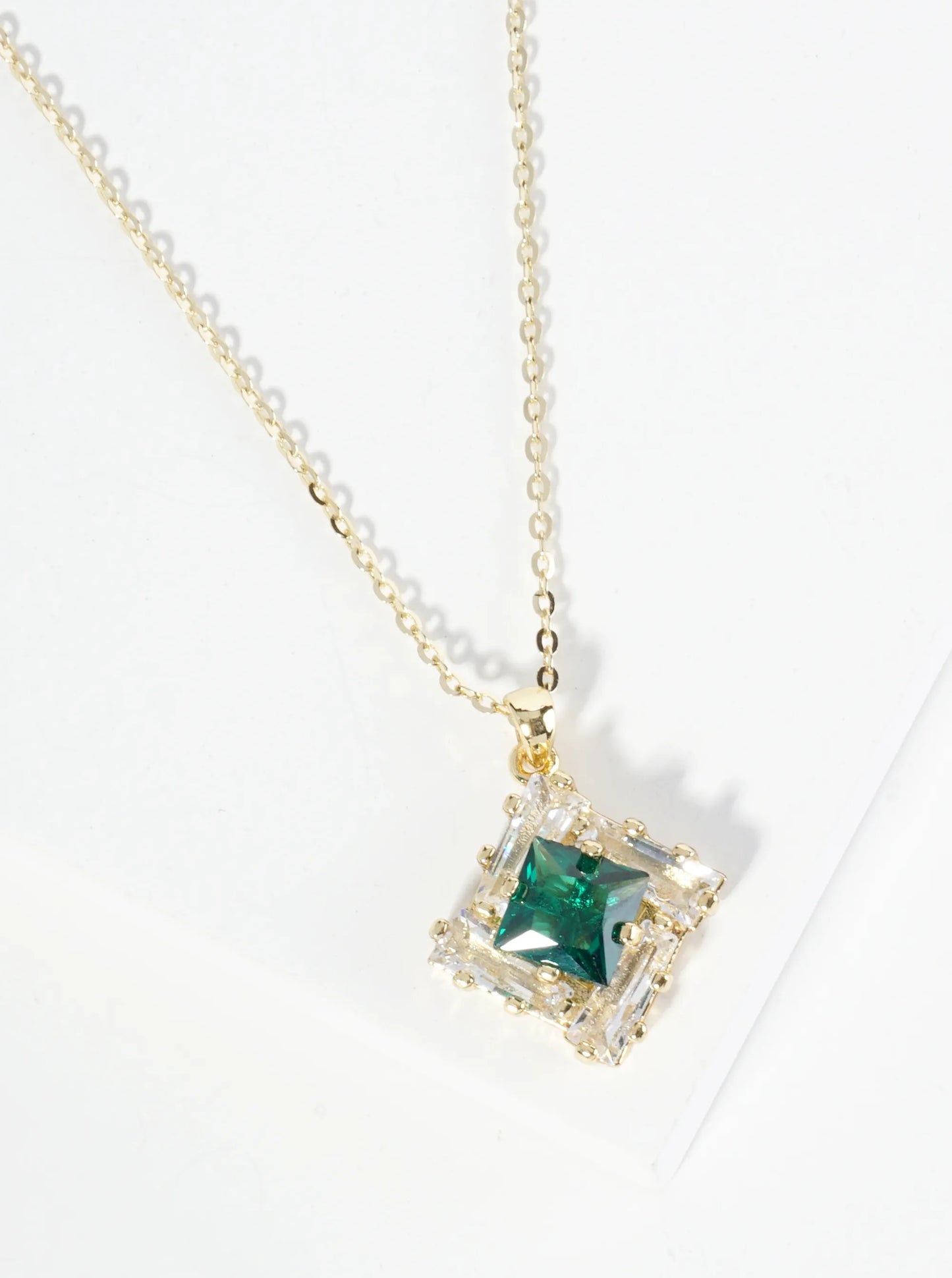 18K Gold Dipped Double Rhombus CZ Pendant Necklace